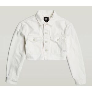 G Star Raw Cropped Wander Jacket Ecru Denim Destroyed Raw‎ Hem Size S
